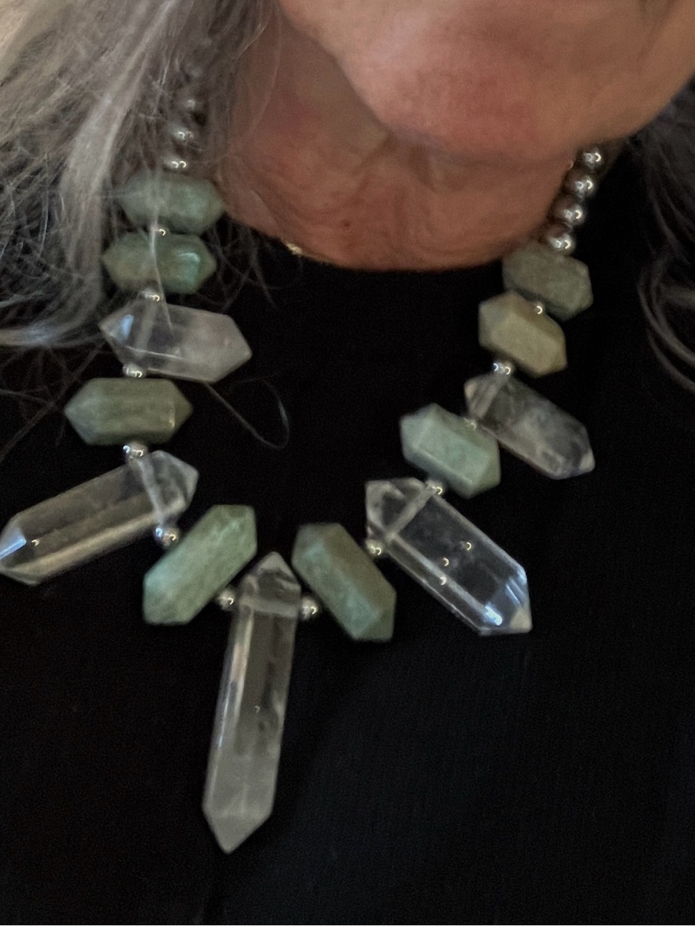 Green and Clear Gemstone Pendant Necklace – Elegant Statement Piece